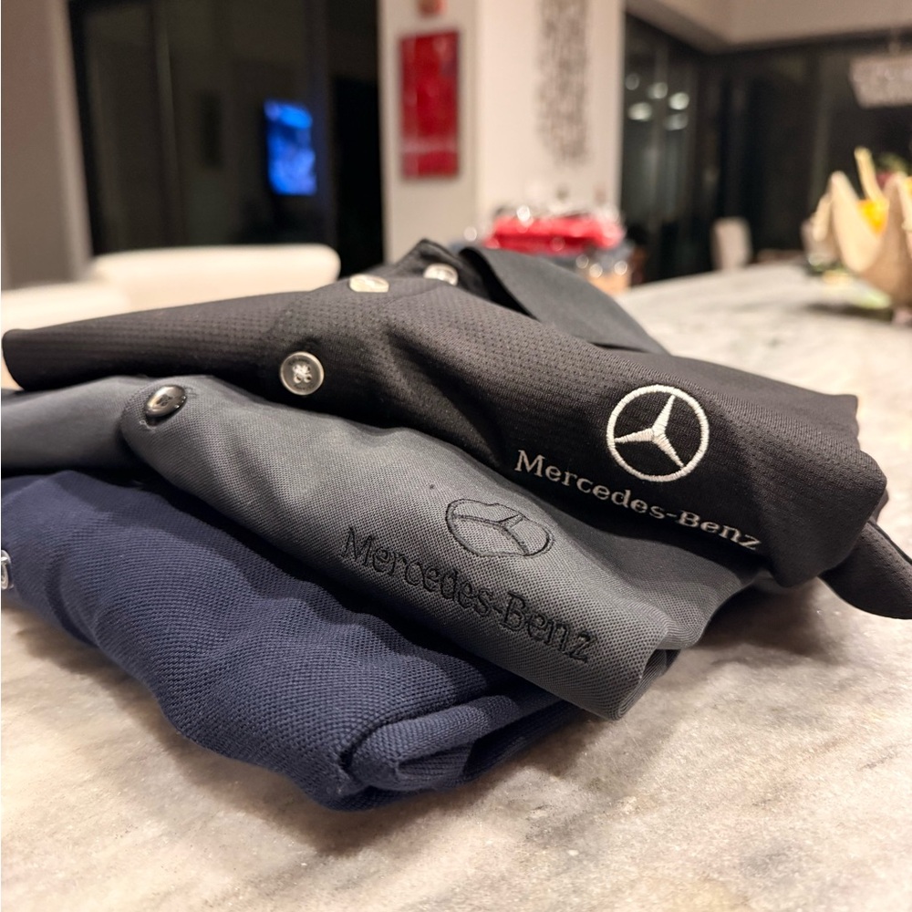 3 Men’s Mercedes-Benz Black Blue and Gray Polo Shirts Sz 2XL